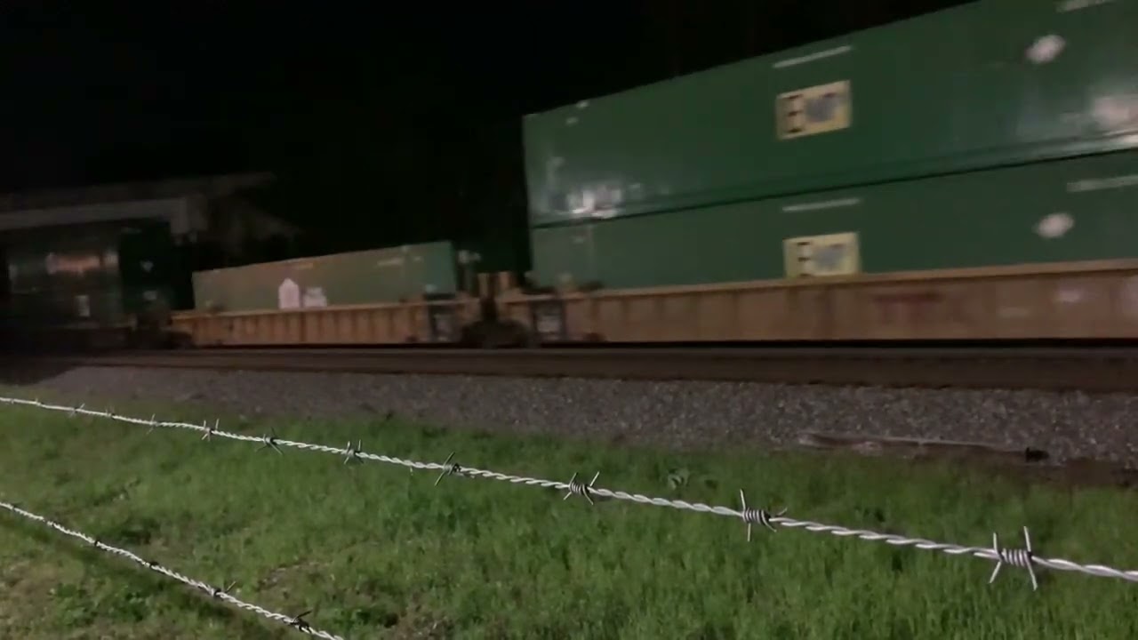 Northbound Intermodal at night, but well lit Norfolk Southern