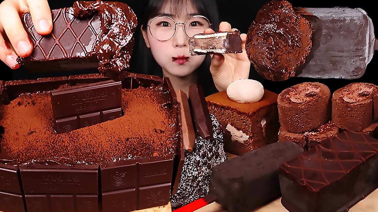 ASMR 초코푸딩 허쉬다크 초코케이크 다크초코바 아이스크림 먹방 Chocolate Pudding Dessert🍫 Ice Cream Cake Brownie MuKBang!
