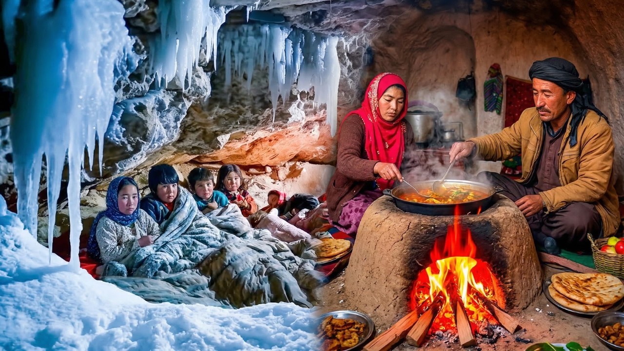 Cold Winter Day in a Cave and Cooking Traditional Food | How Nomad Families Survive Afghanistan
