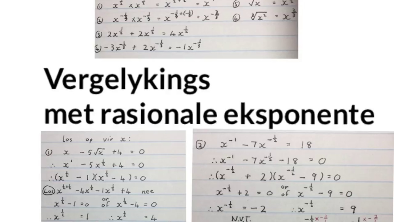 Rasionale eksponente in vergelykings 2 (Wiskdou) Graad 11 en ouer