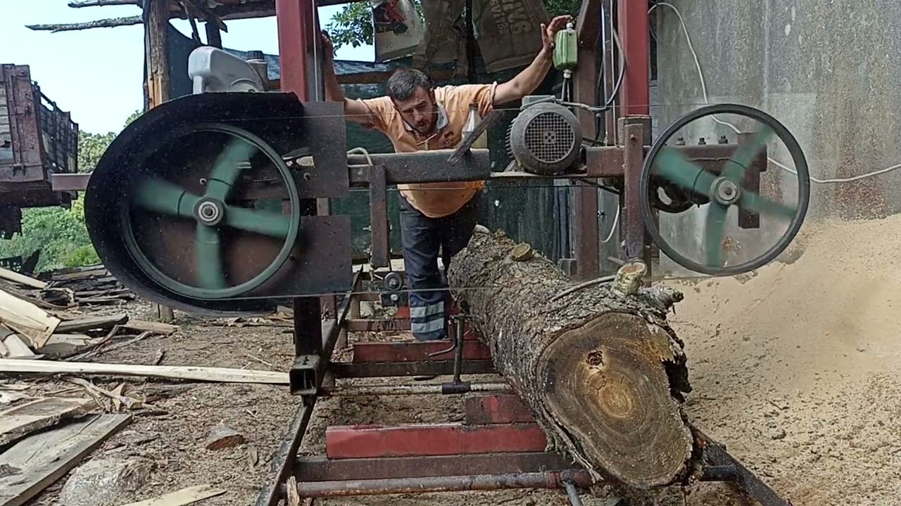 Tomruk biçme makinası Yatay şerit testere Home made sawmill