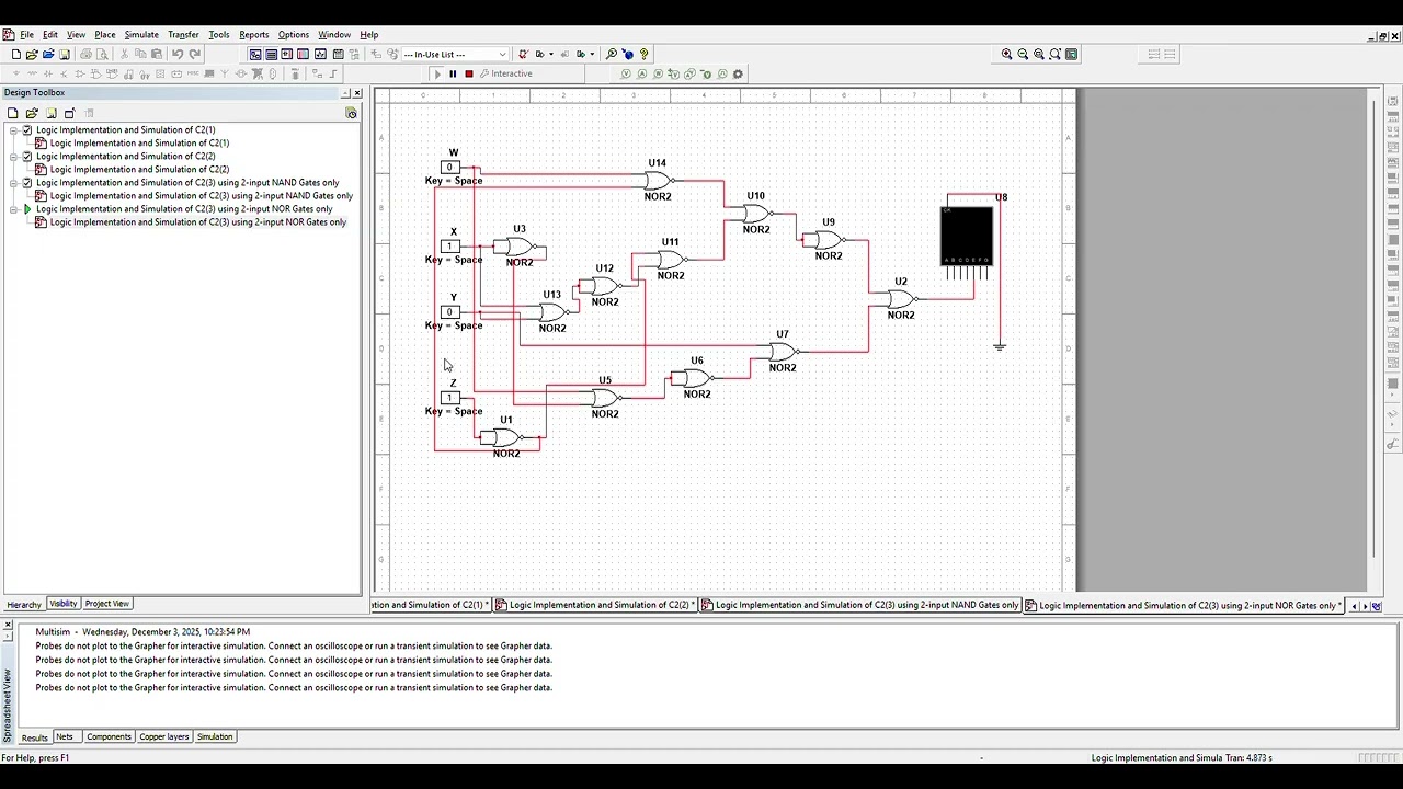 Logic Implementation and Simulation of C23 using 2 input NOR Gates only   Multisim   Logic Implement