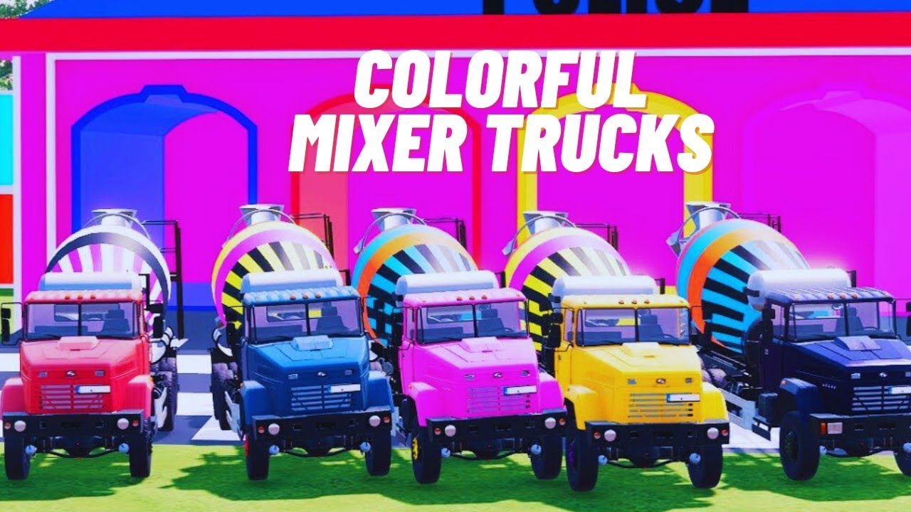 Colorful Mixer Trucks Line Up at Playground 🚚🌈 | FS22