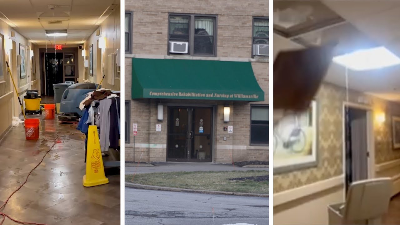 ‘Full of water’: Ceiling tiles collapse as roof leaks continue at Williamsville nursing home