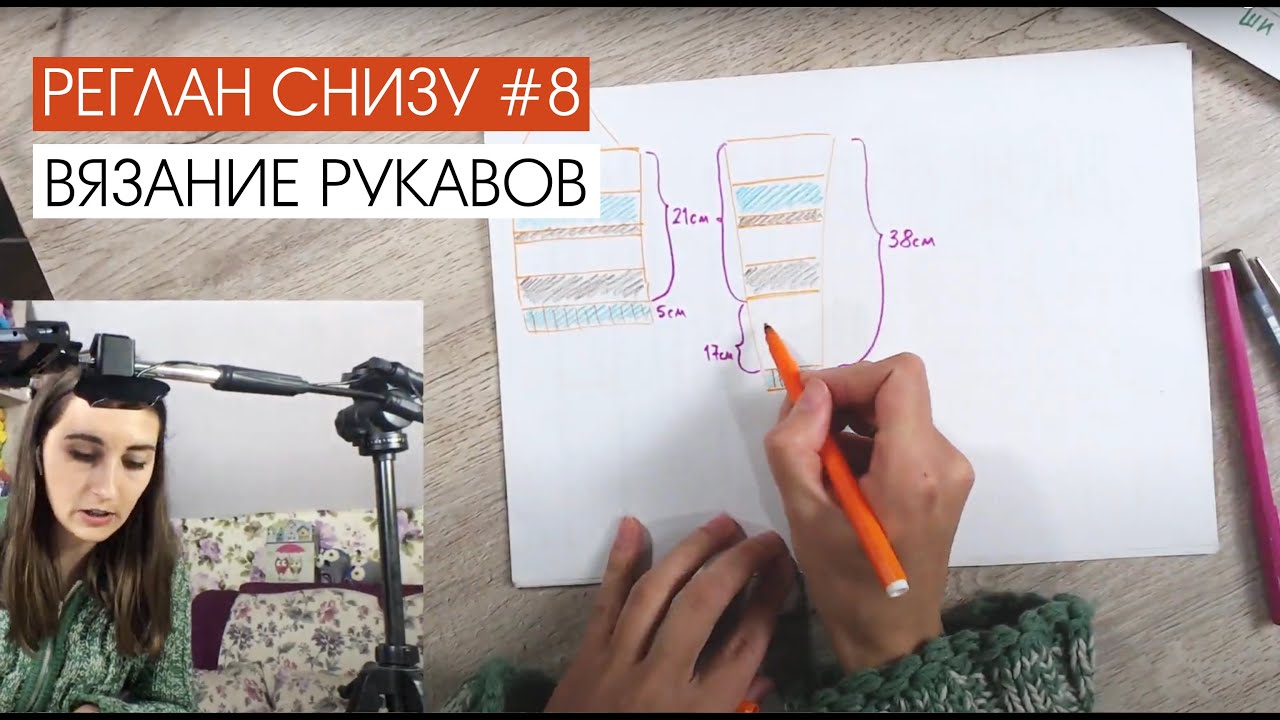 Реглан снизу #8. Вязание рукавов. Как сделать, чтобы полоски на рукаве и по переду совпадали.
