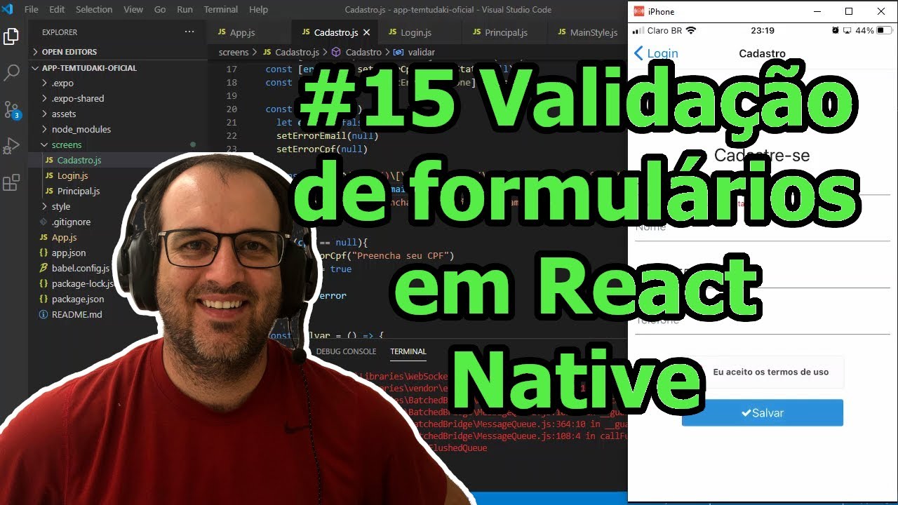 Aula 15 - Valida&ccedil;&atilde;o de formul&aacute;rio em React Native