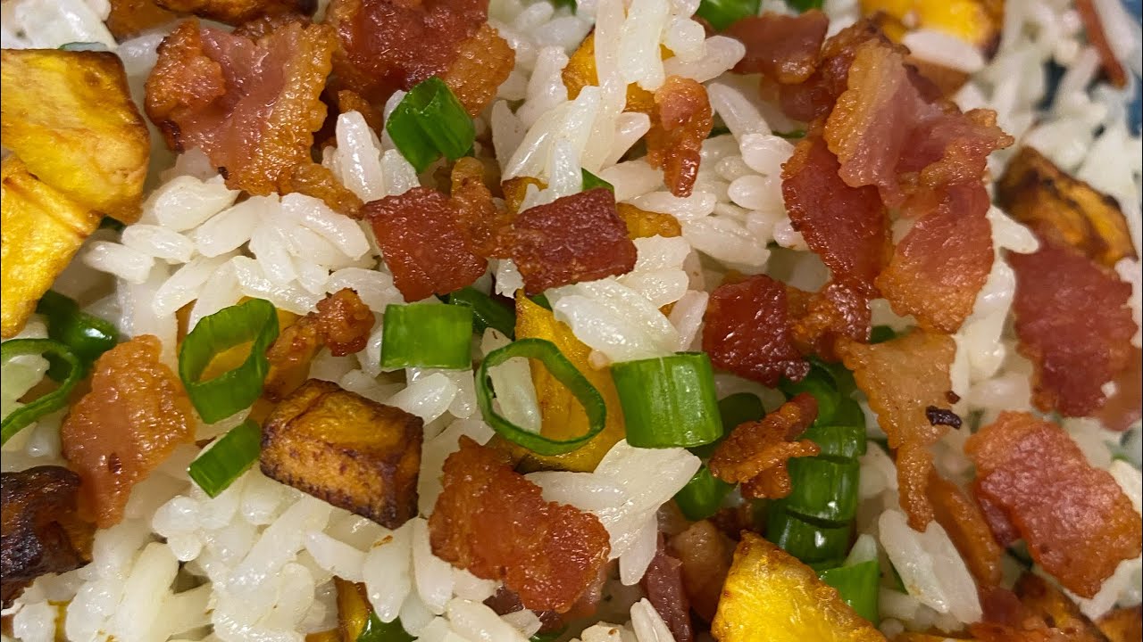 Arron con plátano Maduro tocino y puerro receta fácil  -Cocinando con Migue