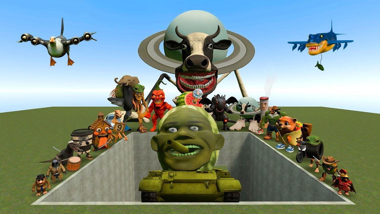 ALL GARTEN OF BAN BAN VS THE GIANT PIT WITH LIN GANG MELON TANK ! - Garry's Mod