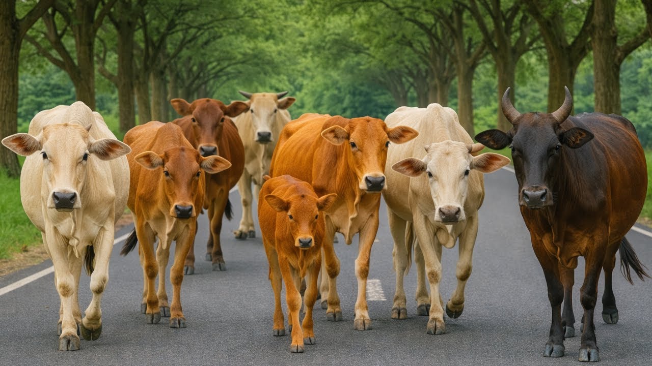 Pengembala Menggiring sapi lembu jinak menuju kandang, Suara Sapi Moo, Sapi Lucu berkawanan di jalan