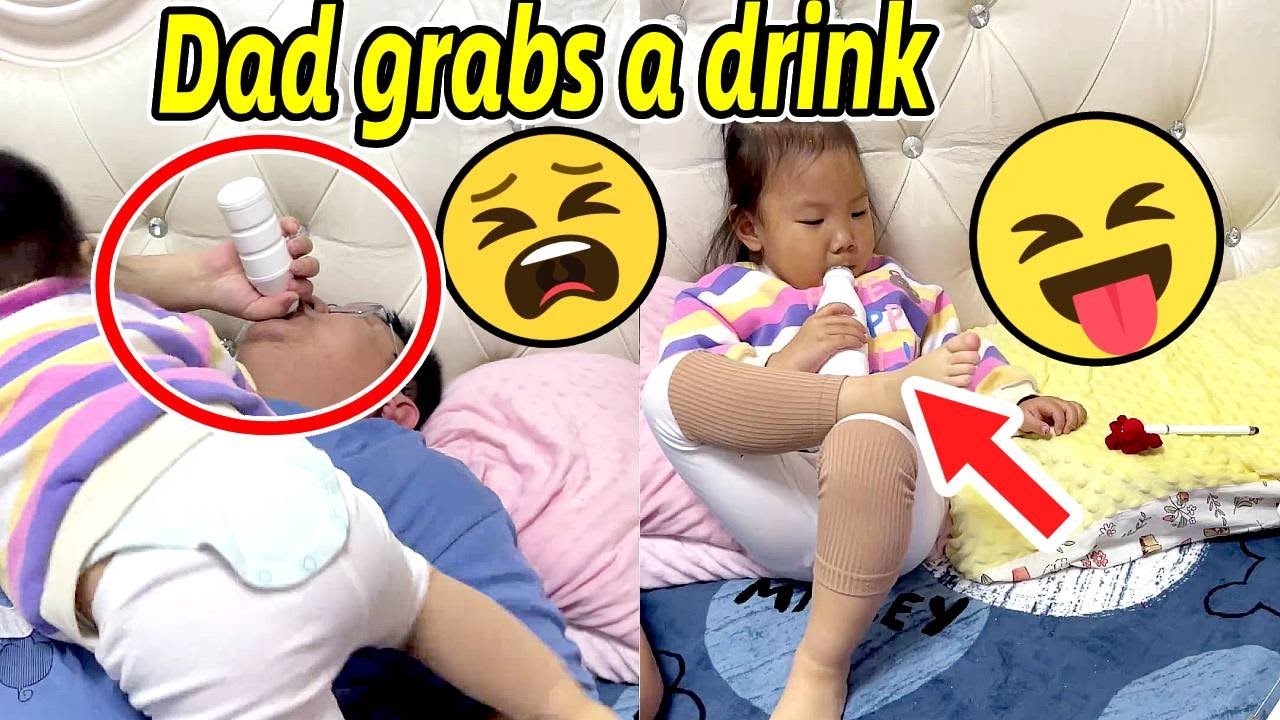 爸爸抢饮料喝【Dad grabs a drink】#父女日常 #男人帶娃系列 #爹帶娃系列 #baby