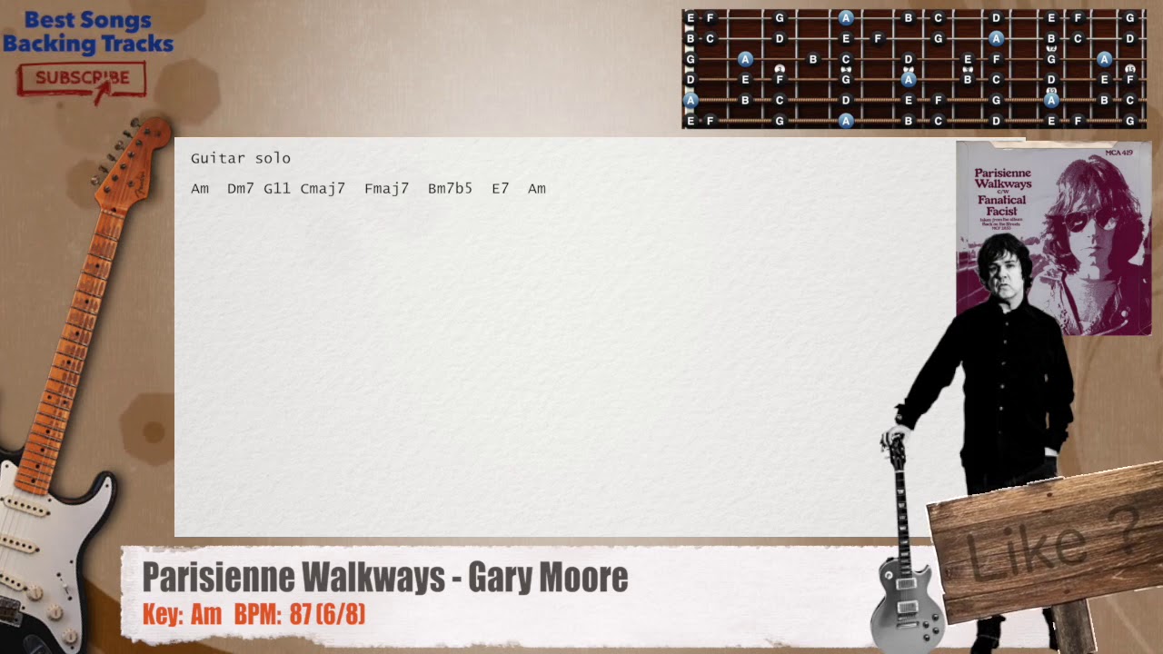 🎸 Parisienne Walkways - Gary Moore MAIN Guitar Backing Track with chords and lyrics