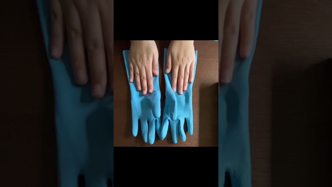 Orange and blue rubber gloves (measuring, snapping, sticky sounds)