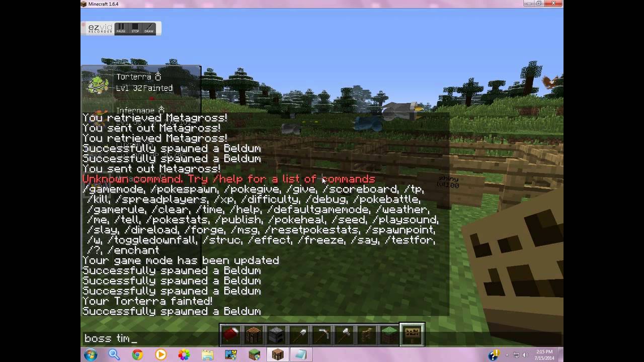 Minecraft how to spawn shiny pokemon with specific levels in pixelmon