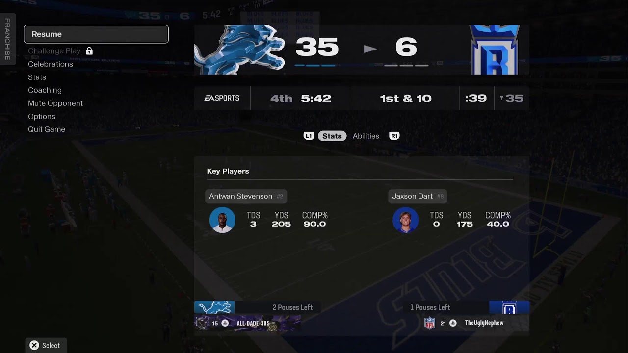 Madden 26 with lenofamilysd LIONS VS Blues WILDCARD ROUND