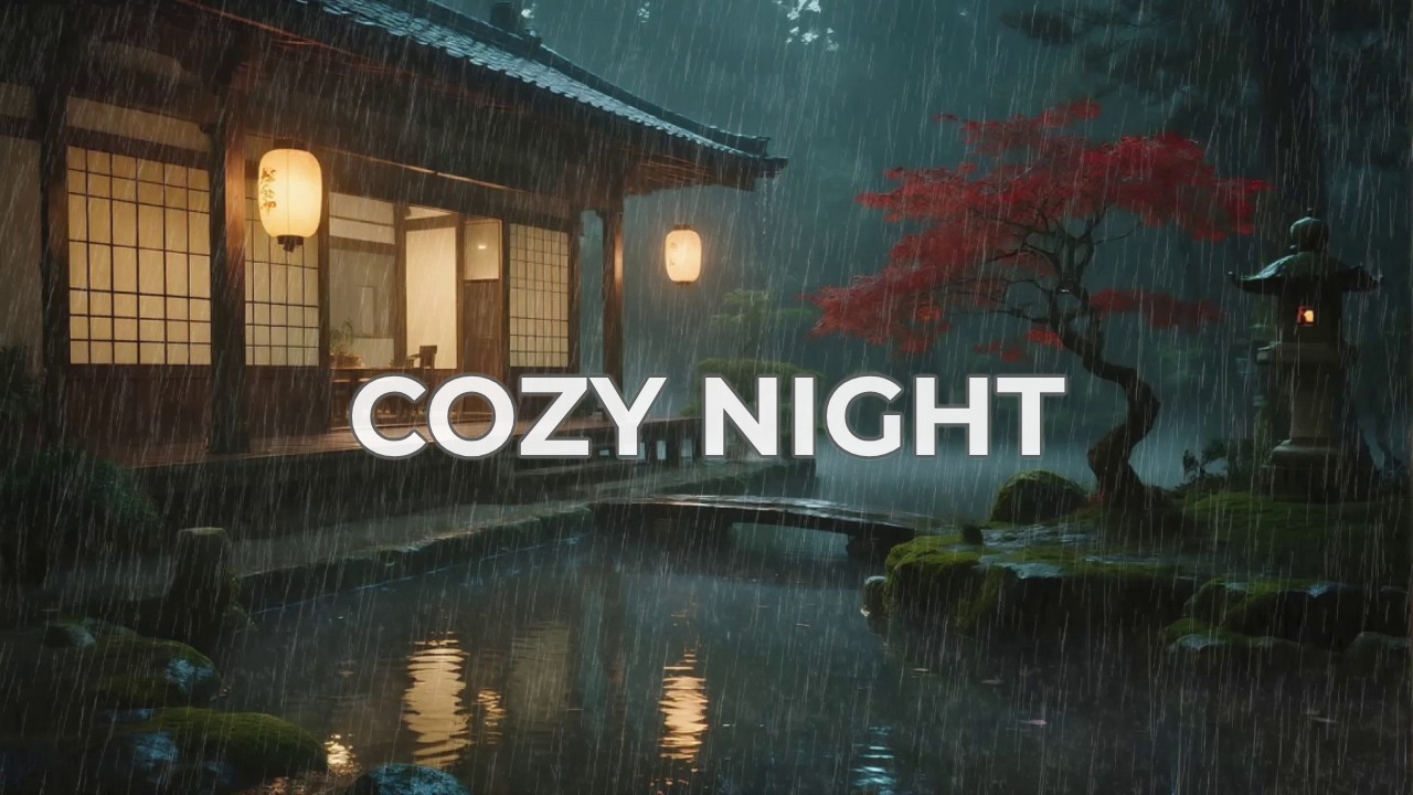 12 Hours Magical Night Rain in Red Maple Garden with Lanterns for Your Deepest Relaxation 🏮