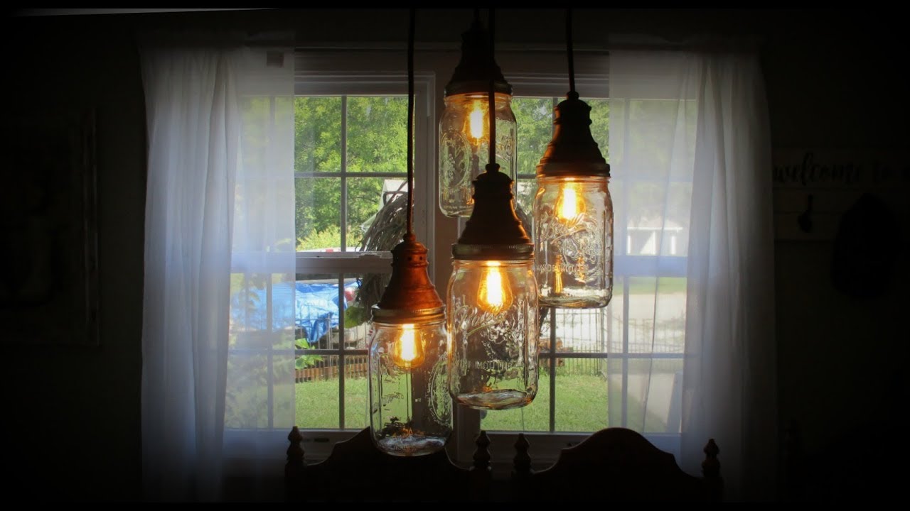 How to make a DIY Mason Jar Chandelier From Pendant Lights!