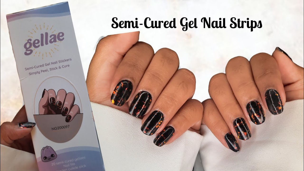 trying @gellaenails viral semi-cured gel nail stickers | reflecting fire ember nail art
