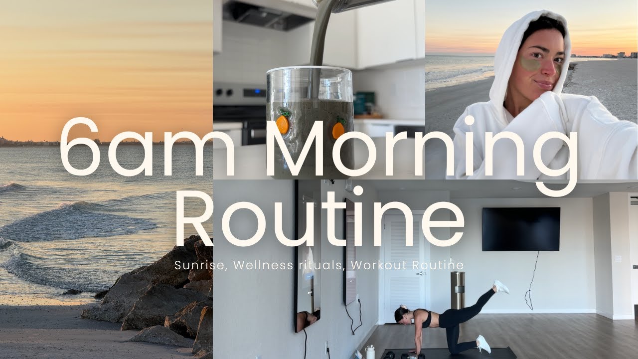 6AM GROUNDED MORNING ROUTINE *beach sunrise, workout routine, smoothie recipe