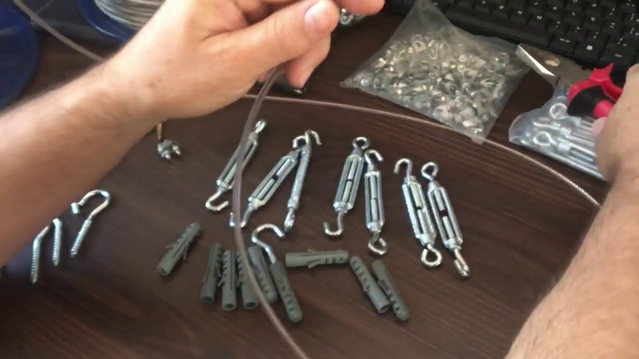 cabo de aço revestido com esticador e clips para cabo de aço