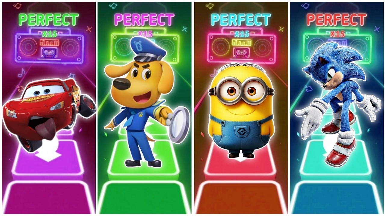 Lightning McQueen vs Sheriff Lablador vs Minions vs Sonic in Tiles Hop EDM Rush🎶