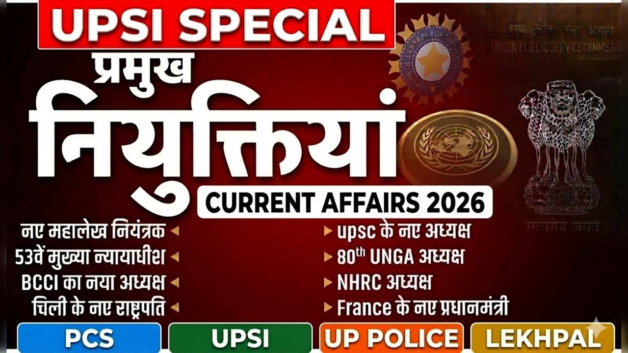 UPSI 2025 Current Affairs🔥 | Appointment 2026| महत्वपूर्ण नियुक्तियाँ | UPSI, UP Police, Lekhpal,PCS