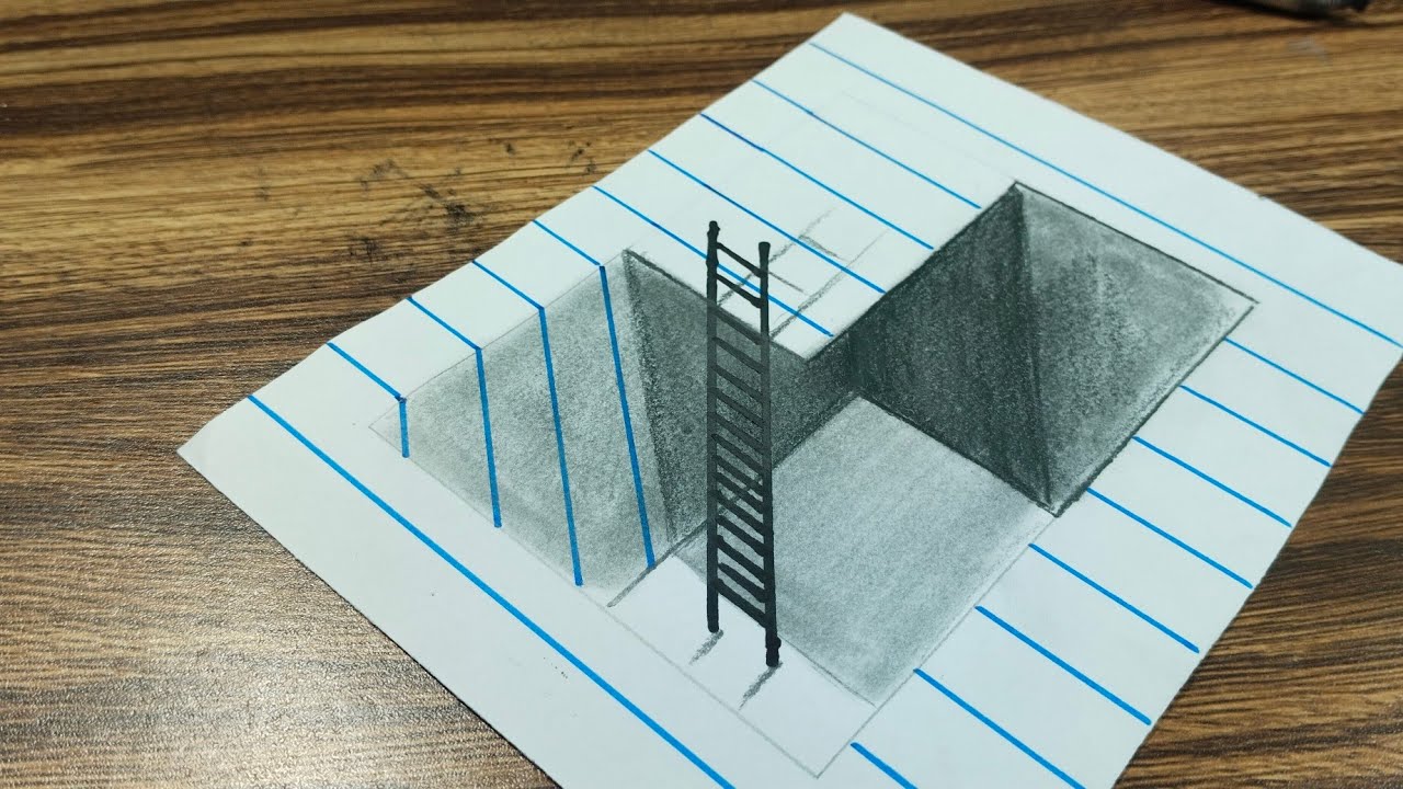 Easy 3D Hole Drawing Illusion | Step by Step 3D Ladder Art on Paper