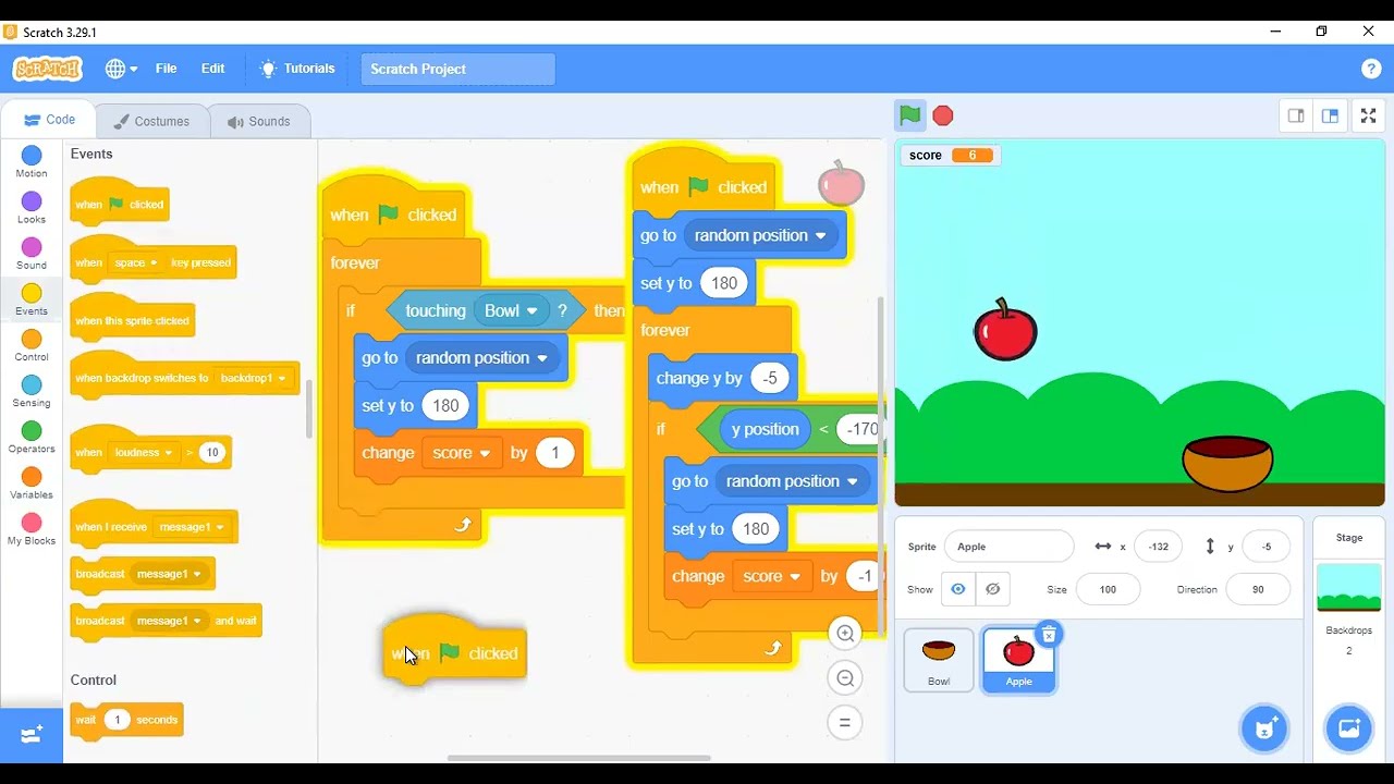 Falling Apple game in Scratch #scratch #programming #games