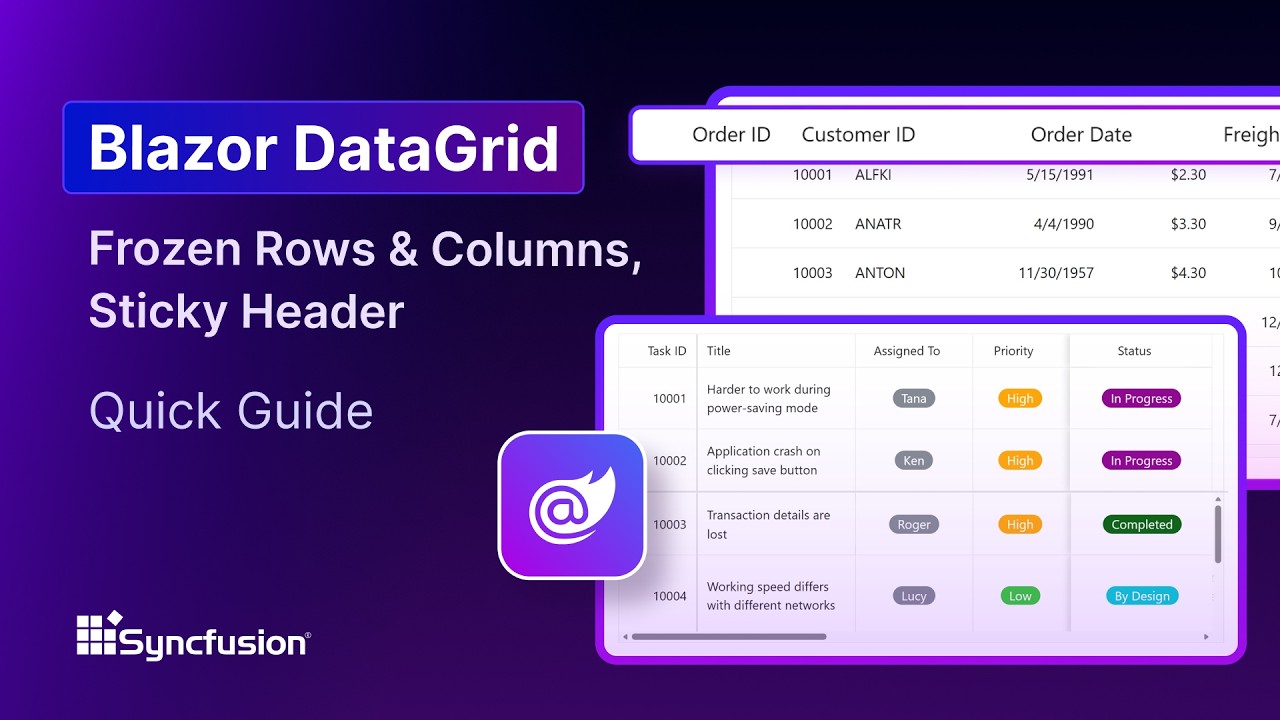 Blazor DataGrid: Зафиксированные строки и столбцы, функция «липкого заголовка» — пошаговое руково...