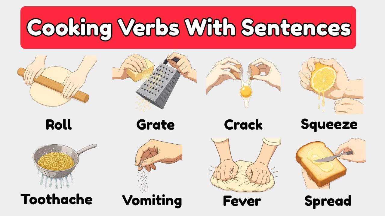 Action verbs - Cooking Verbs in English With sentences