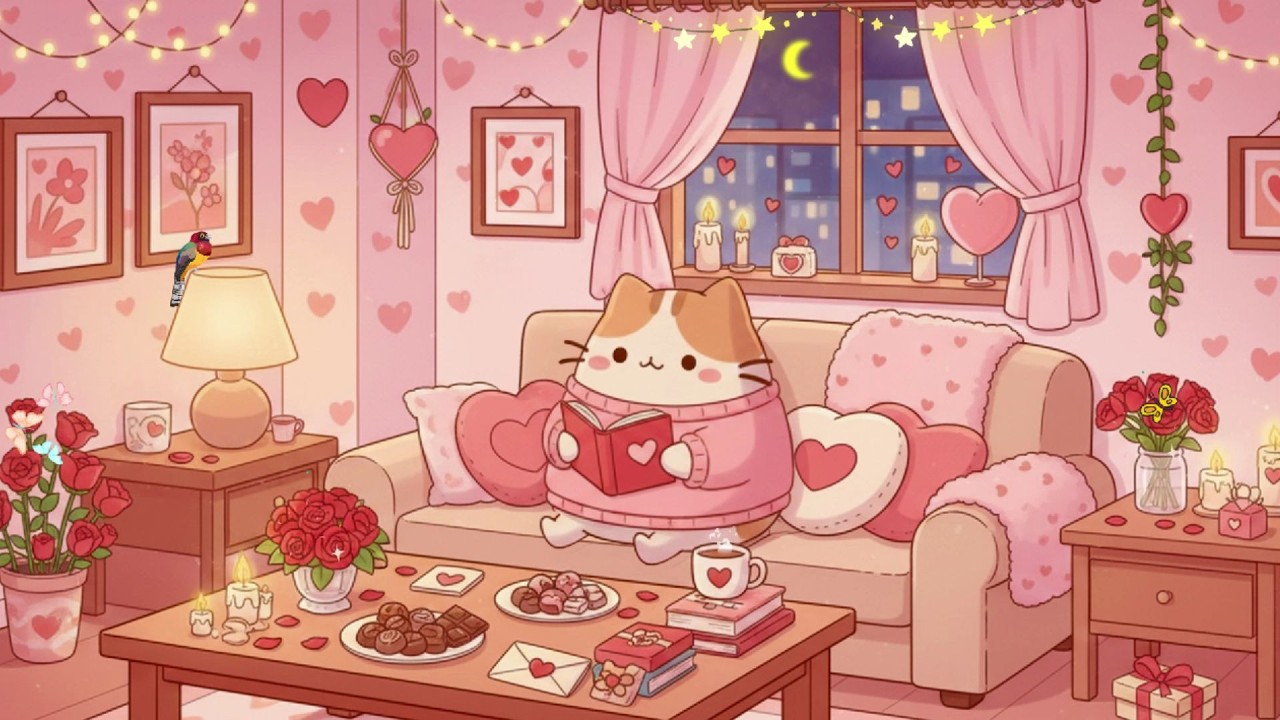 Pink Love Room at Night 🌙 Gentle Lofi Pusheen's for Deep Relaxation 💕 Calm Pink Vibes to Relax