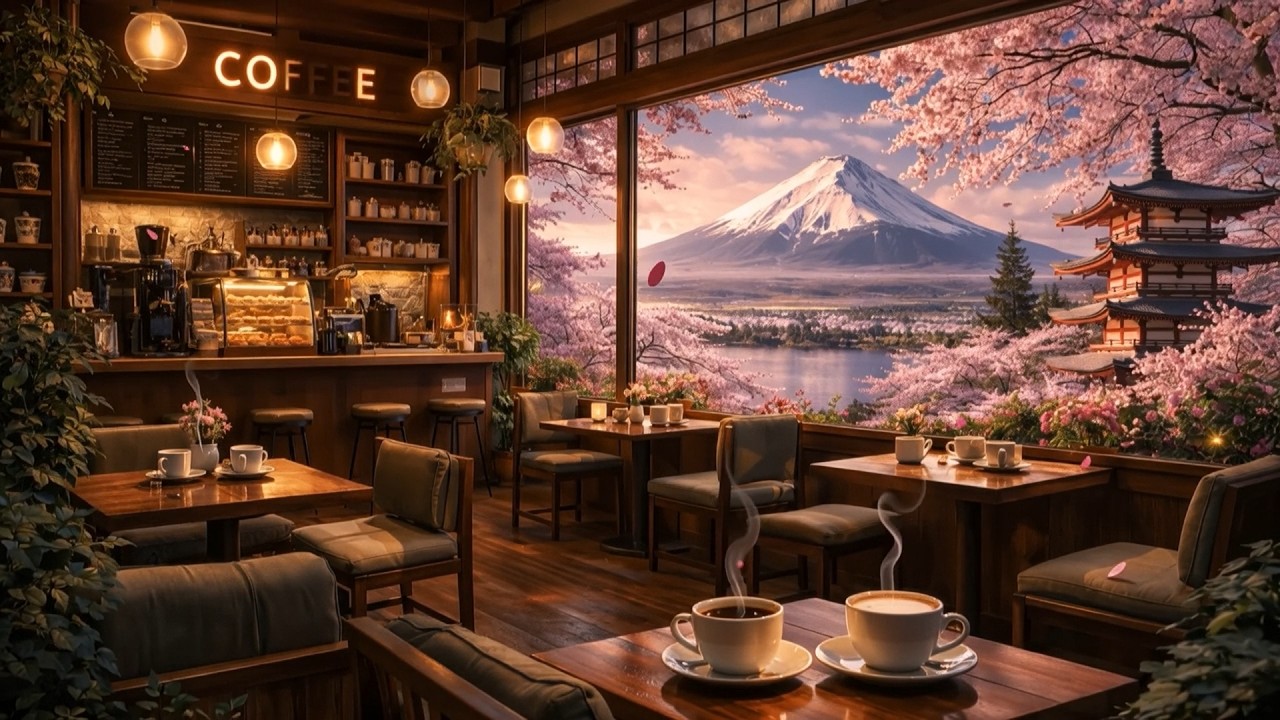 LoFi Chill Beats 🎧 Cozy Cafe Ambience ☕ Study, Relax & Focus | Sakura View 🌸 3 Hours