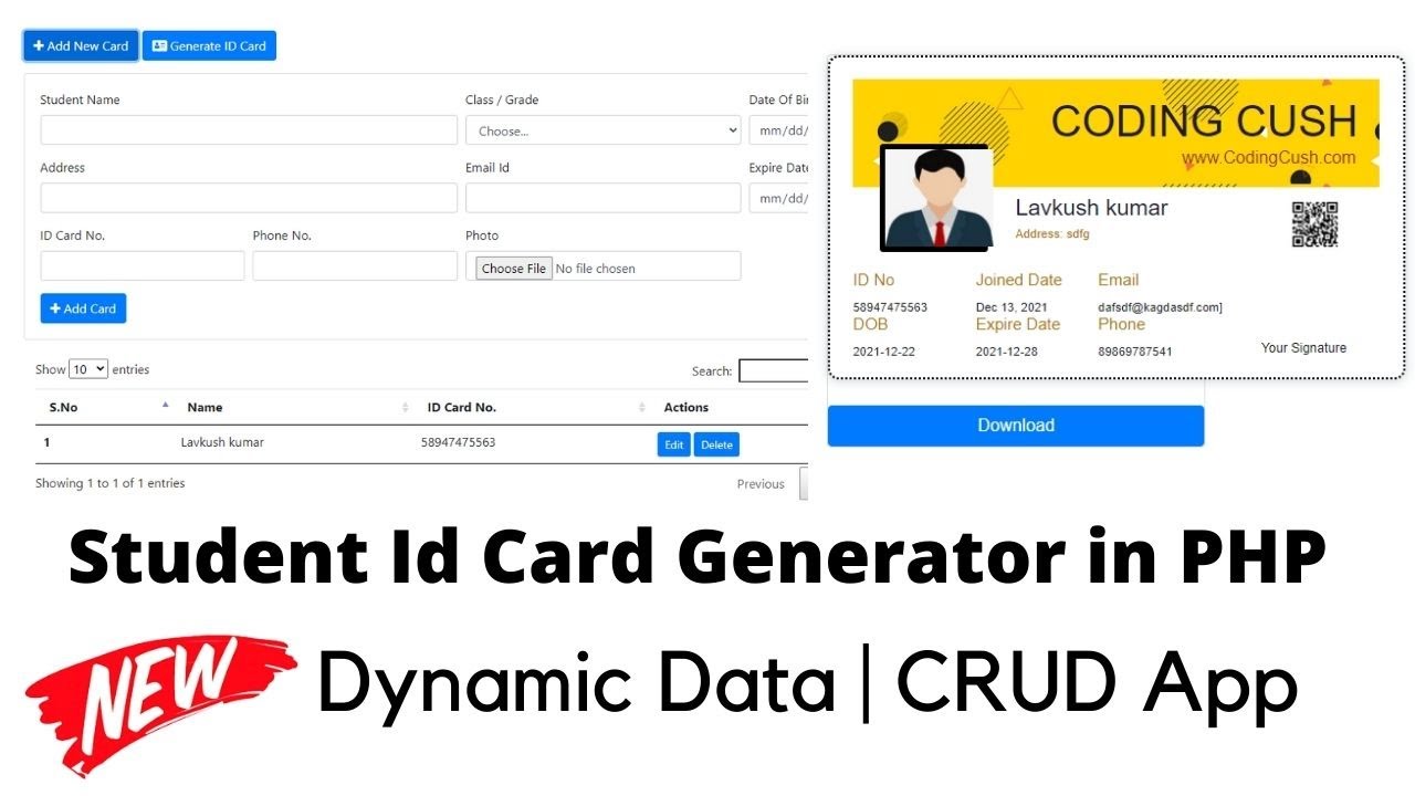 Student or Employee Id Card Generator using PHP and MySQL Database | Free Source Code