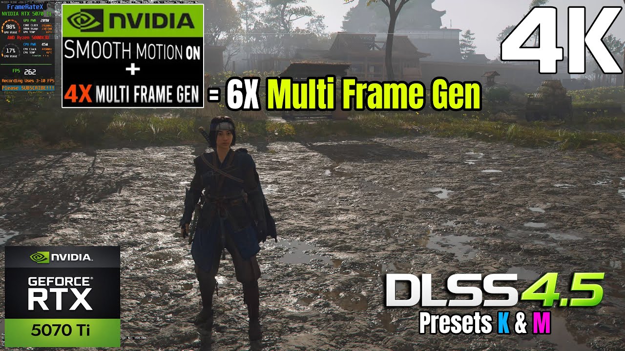 Assassin's Creed Shadows - DLSS 4.5 - MFG 6X = Smooth Motion + 4X MFG - 4K ULTRA RT - RTX 5070 Ti