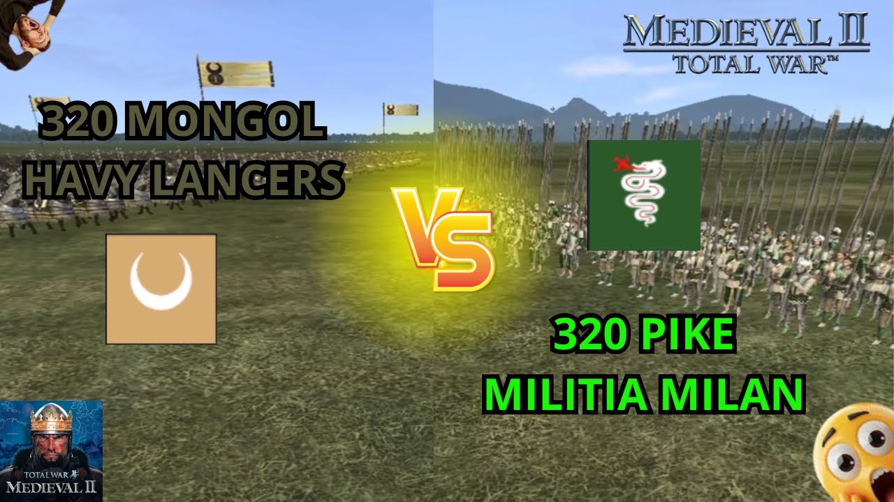 Total War: Medieval II 320 Pike Militia Milan  vs 320 Mongol Heavy Lancers EPIC BATTLESS!!