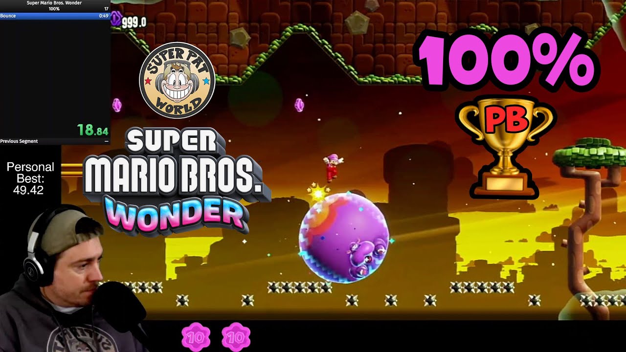 Mario Wonder ✨ 100% World Record Speedrun (48s 533ms) Pipe-Rock Plateau Special Bounce, Bounce