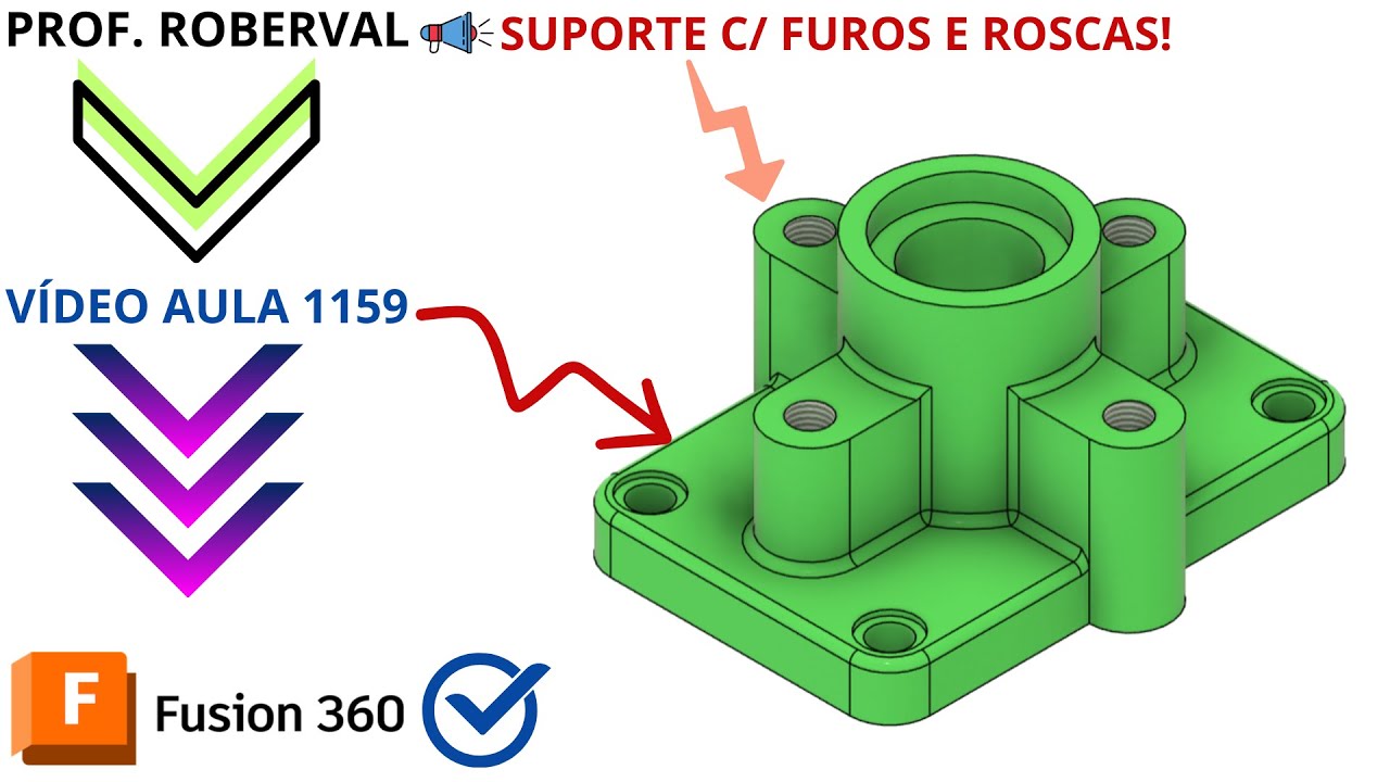 Aula 1159 - Modelamento do Suporte com Furos e Roscas no Autodesk Fusion