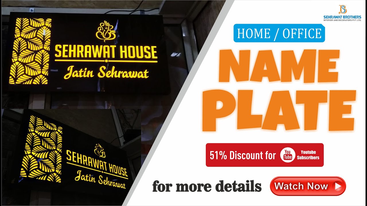 Acrylic Name Plate with LED Lighting - 3 Available in Custom Size, Special Discount for Subscribers.