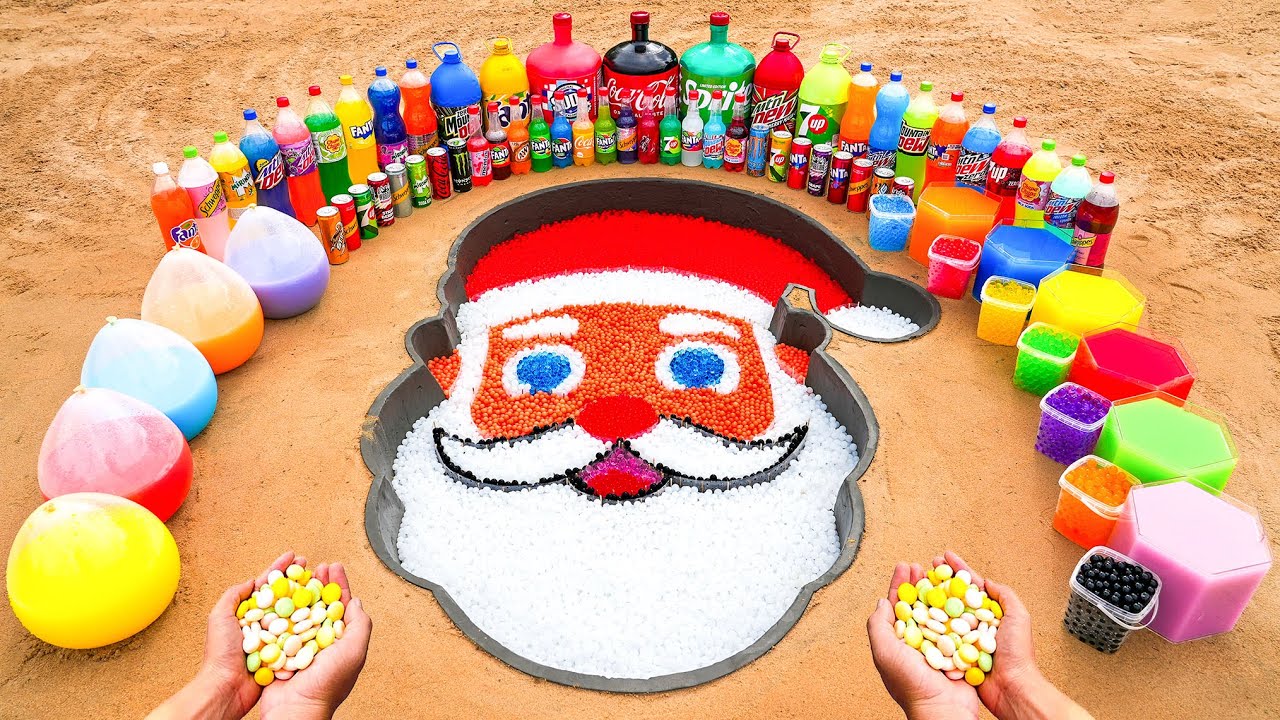 Как сделать лицо Санта-Клауса из Orbeez, Big Soda, Coca-Cola, Sprite против Mentos и популярной колы