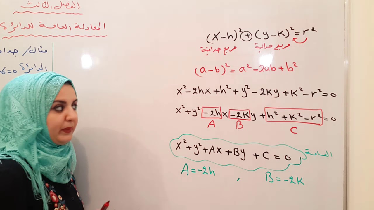 محاضرة 3 فصل 3 ( المعادلة العامة للدائرة ) رياضيات الخامس العلمي الست غيداء طارق الشمري
