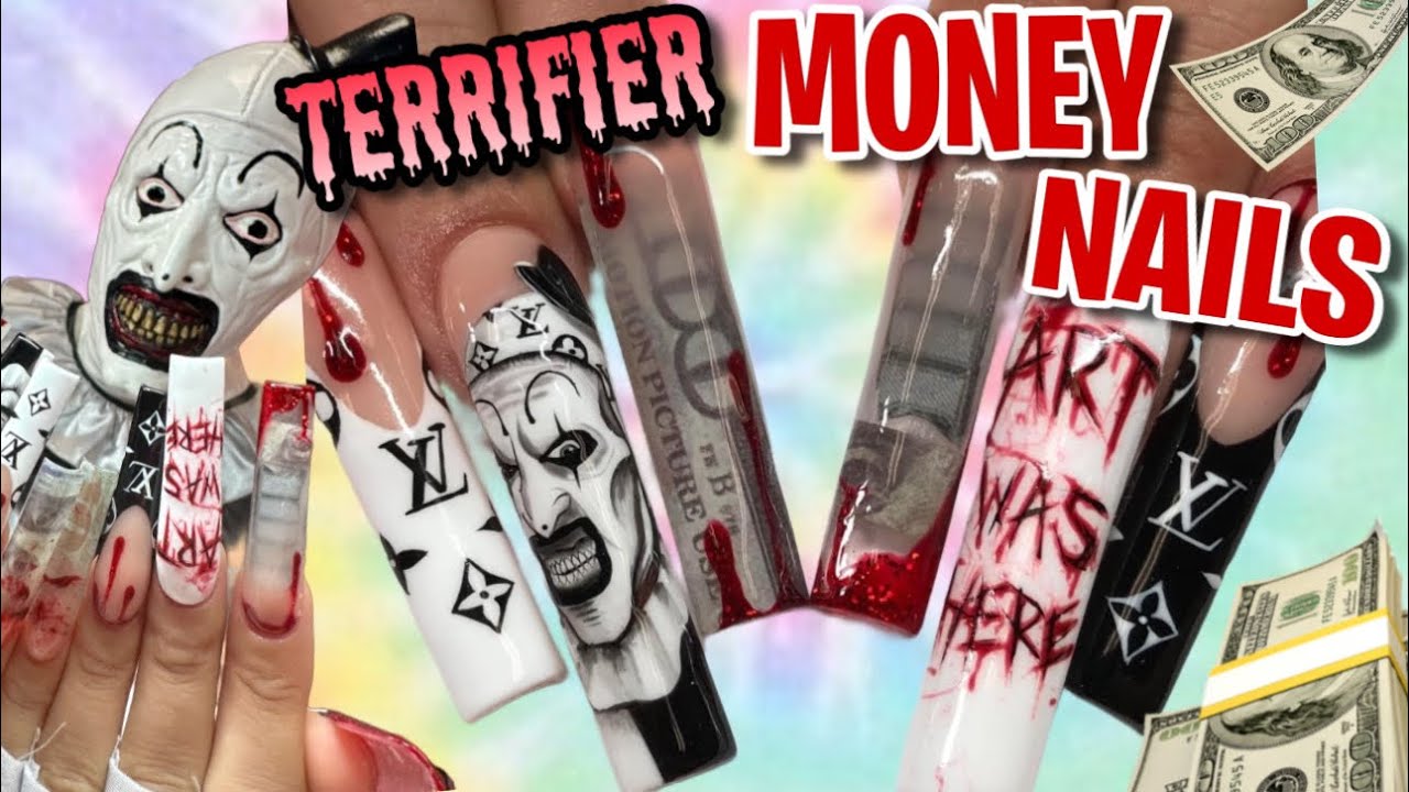 MONEY💸INSIDE NAILS?? 🤯TERRIFIER🩸MYSTERY NAILS⁉️ #nails #nailart #naildesign