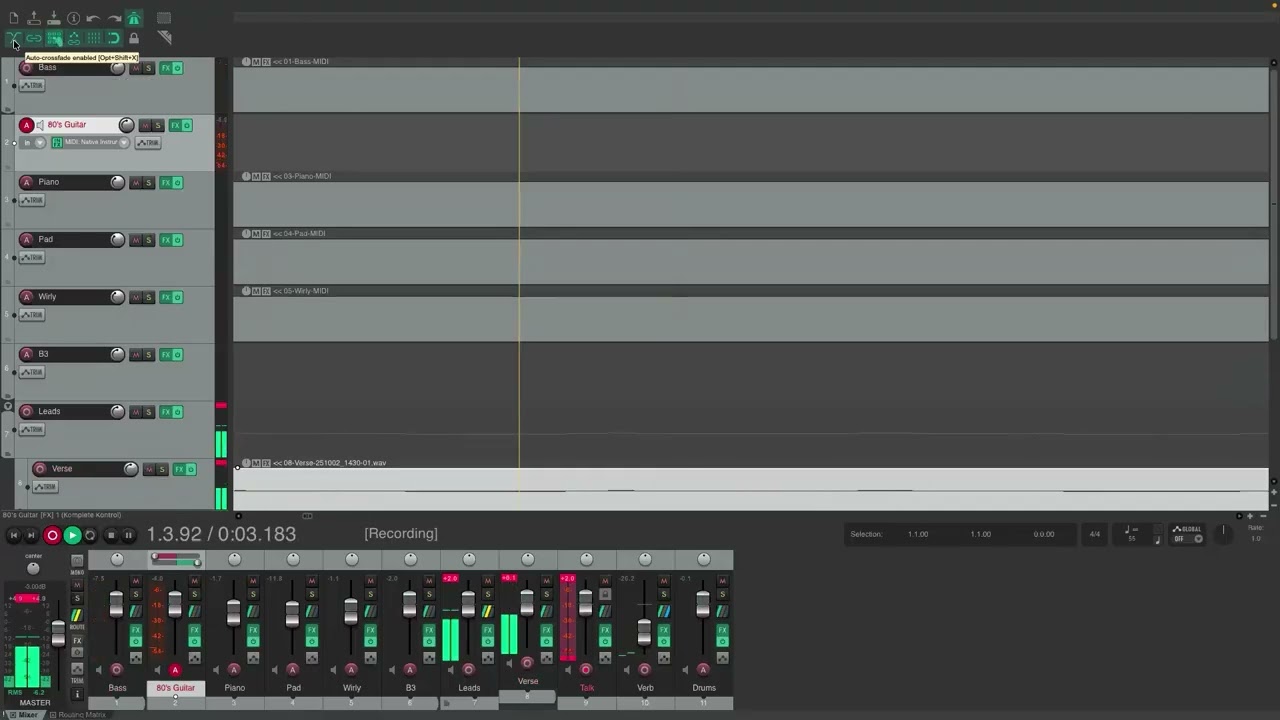 Recording a praise and worship chorus hook with full rhythm section in under 7 minutes using Reaper