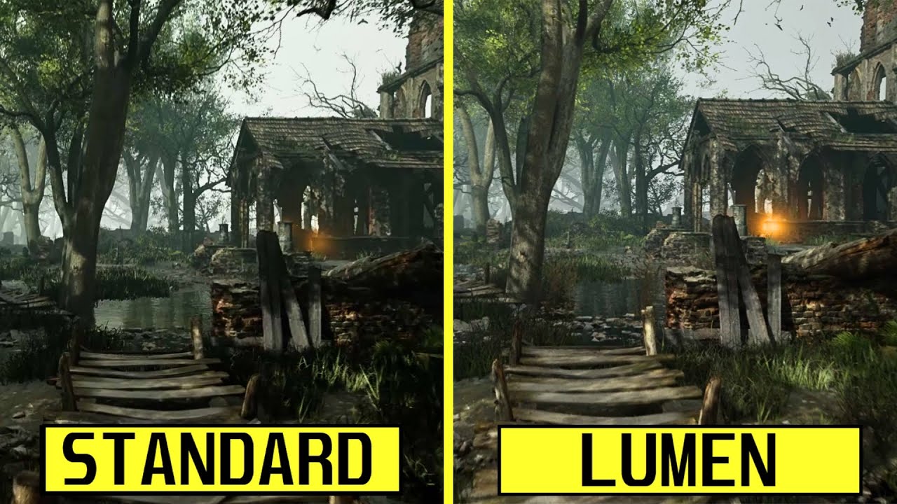 Fantasy Ruins Demo Unreal Engine 5 -  Standard Pipeline vs Nanite/Lumen RTX 4080 Graphics Comparison