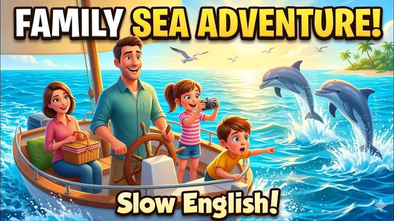 Our First Family Sea Adventure | Dolphin Easy English listening story (A1 level) for beginners