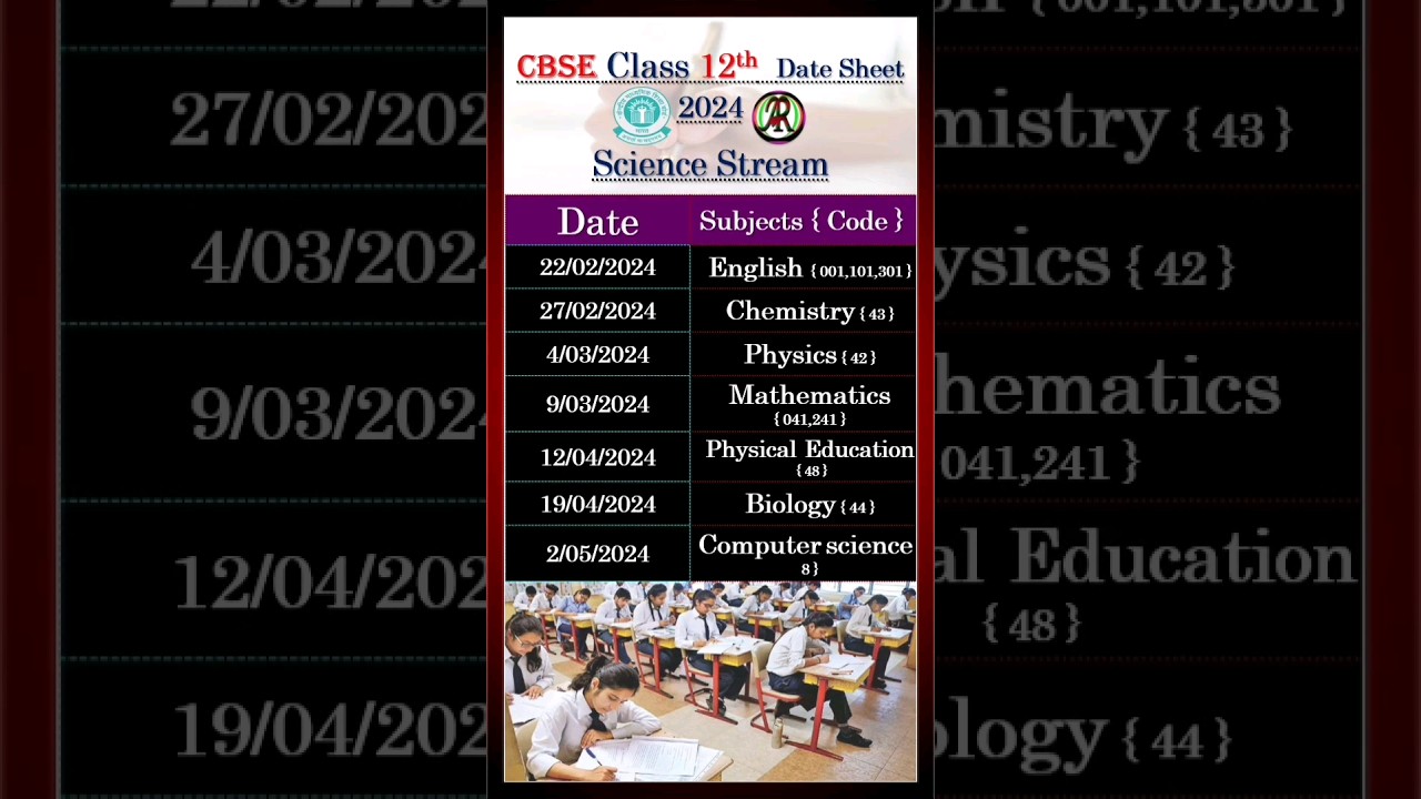 CBSE board exam date sheet 2024 | class 12th date sheet 2024 | #cbse #timetable