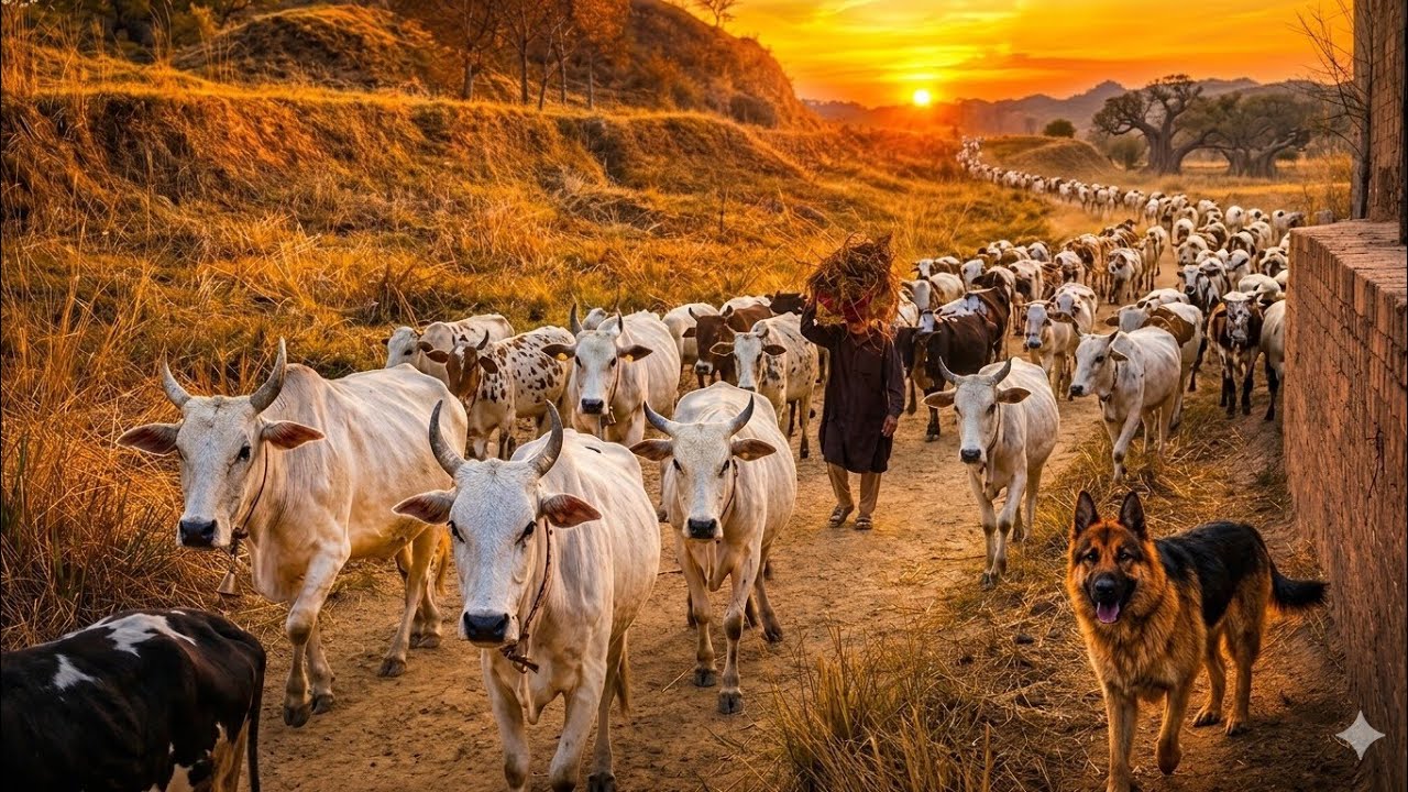 Golden Sunset in Potohar | Cows & Goats Returning Home – Peaceful Farm ASMR