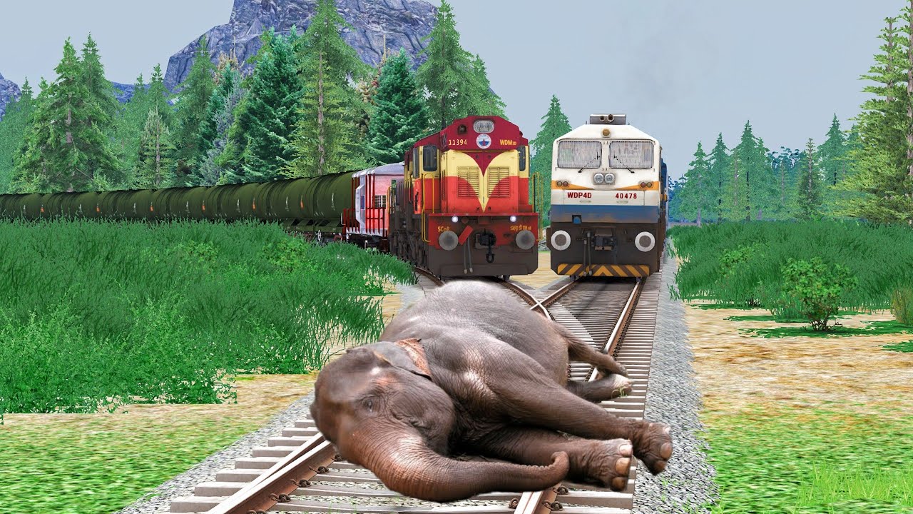 TWO TRAINS vs SLEEPING ELEPHANT 🐘 - Stops the train | BeamNG.Drive