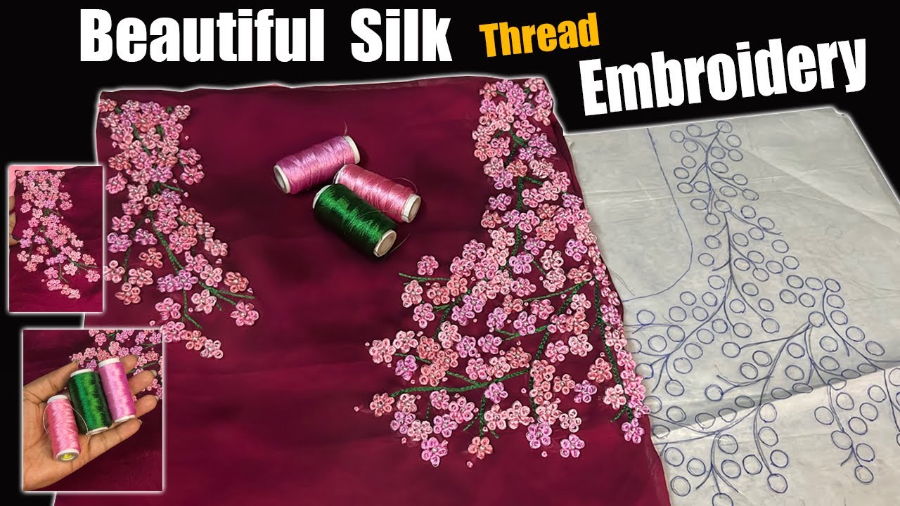 ✨Beautiful  Silk Thread Embroidery with Normal Needle🪡Hand Embroidery Yoke  Design