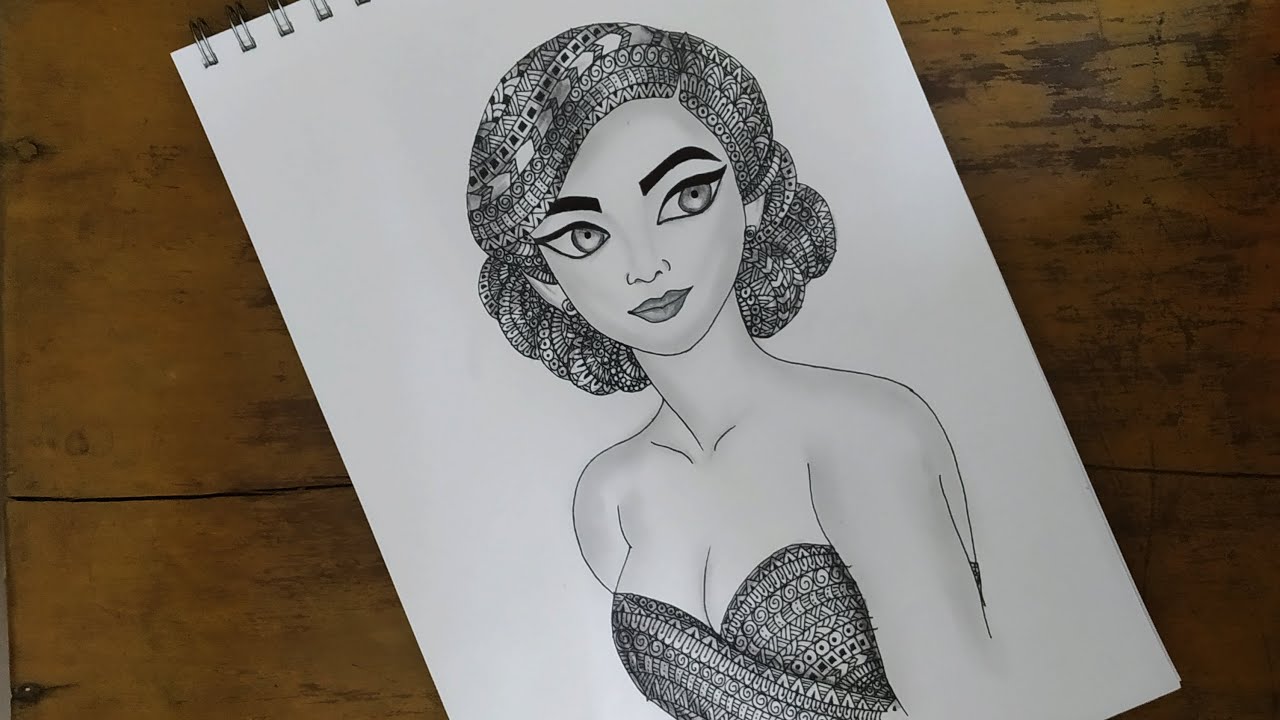How to draw Mandala art of a modern girl | Zentangle art | Doodle art | step by step | For beginners