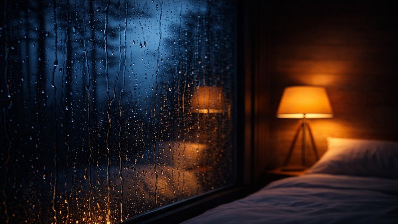 Rain on the Window + Soft Piano Music at Night