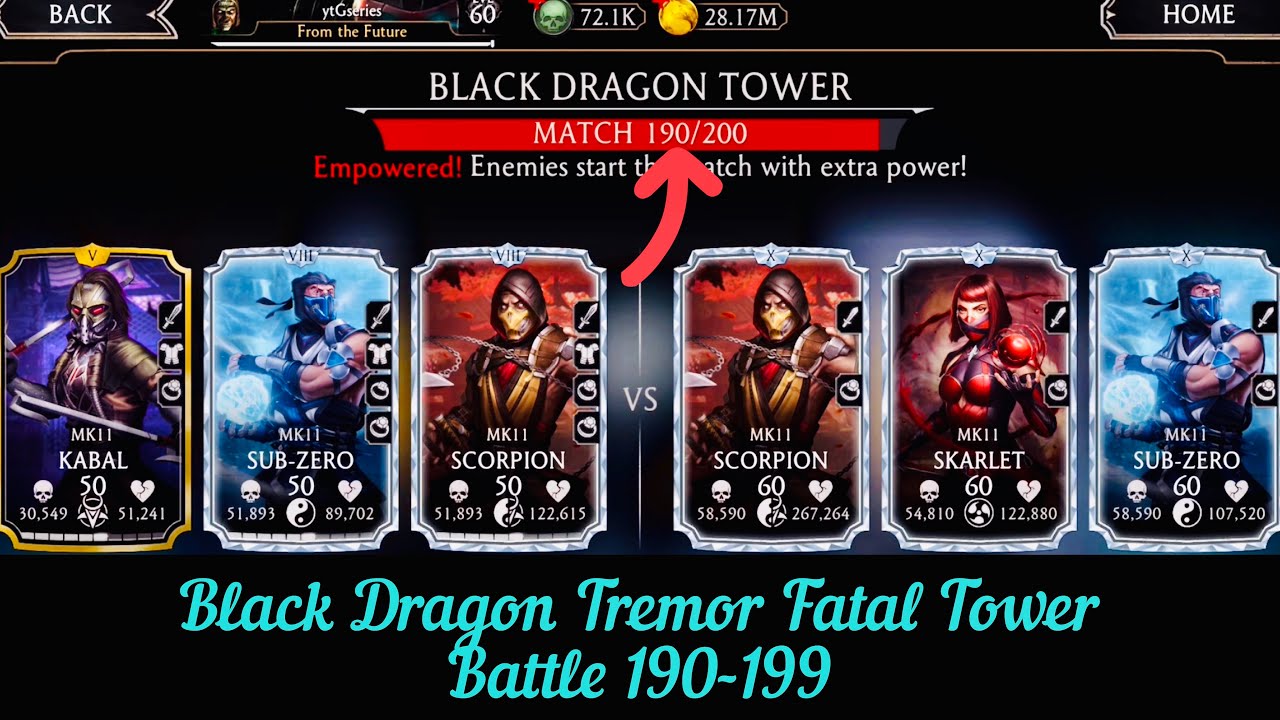 Black Dragon Tremor Fatal Tower  Battles 190-199 Gameplay + Rewards Mortal Kombat Mobile